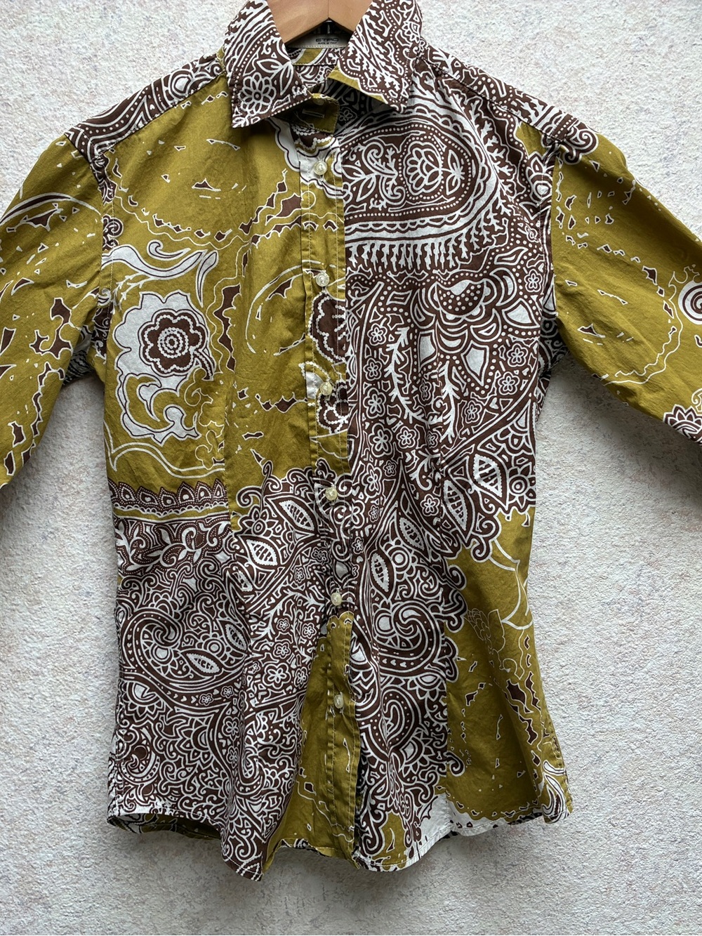 ETRO woman’s Olive & Brown Paisley Button-Up Shirt